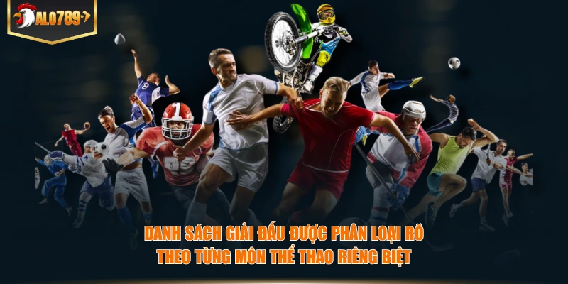 Danh sách giải đấu được phân loại rõ theo từng môn thể thao riêng biệt