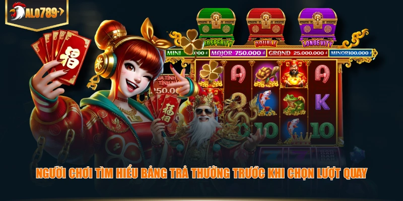 Nổ Hũ Thần Tài – Tìm Hiểu Trò Chơi Chủ Đề Tài Lộc Người chơi tìm hiểu bảng trả thưởng trước khi chọn lượt quay.