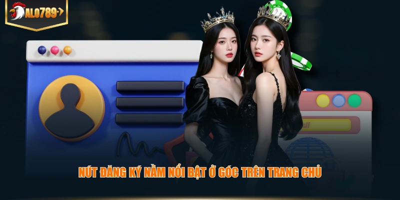 Nút Đăng ký ALO789 nằm nổi bật ở góc trên trang chủ